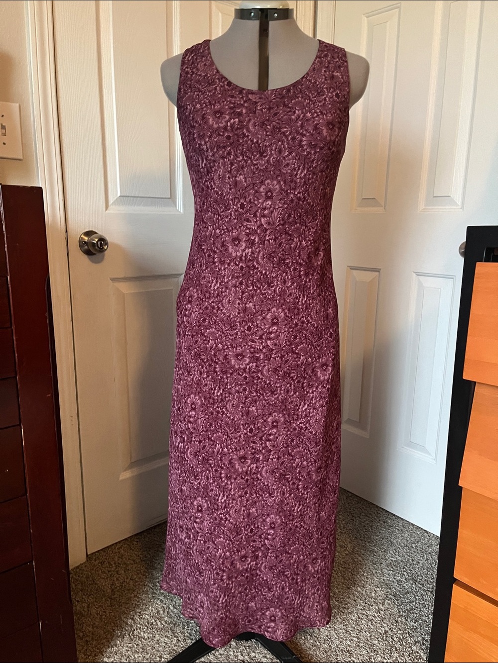 Studio I Floral Chiffon Midi Dress, Burgundy & Mauve, Size 8